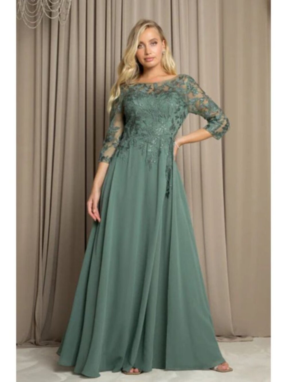 Clearance Eucalyptus Size L A-Line Long Mother of the Bride Formal Dress By 5258